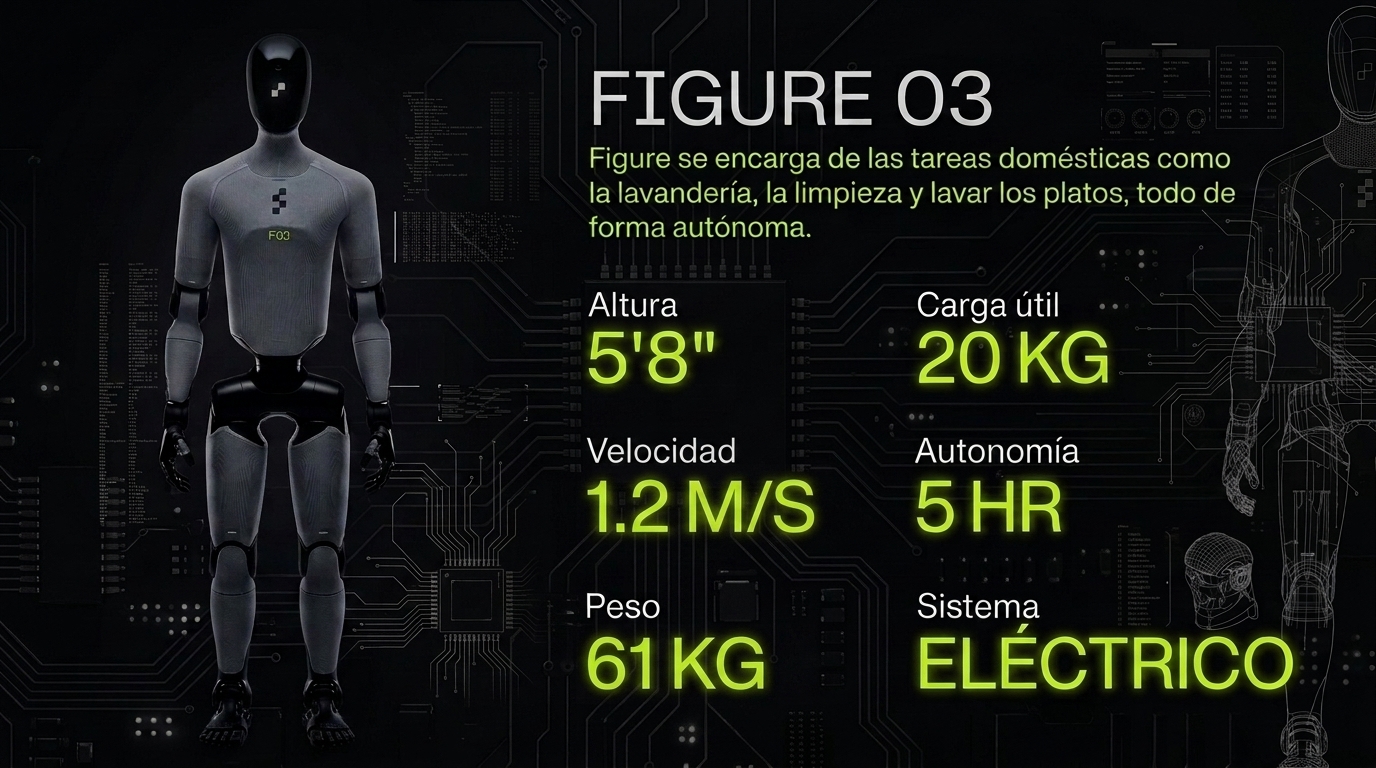 Tabla de especificaciones del robot humanoide de trabajo doméstico Figure 03