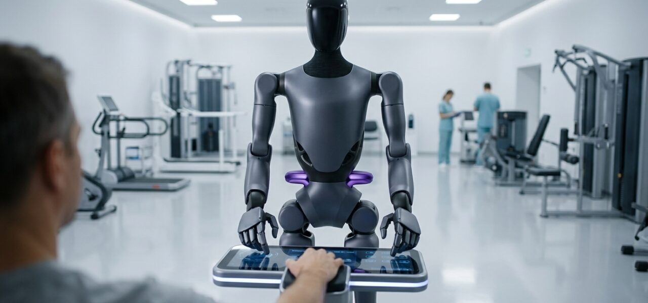 Robot humanoide Fourier GR-2 en el interior de un centro de rehabilitación médica moderno