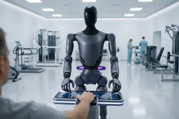 Robot humanoide Fourier GR-2 en el interior de un centro de rehabilitación médica moderno